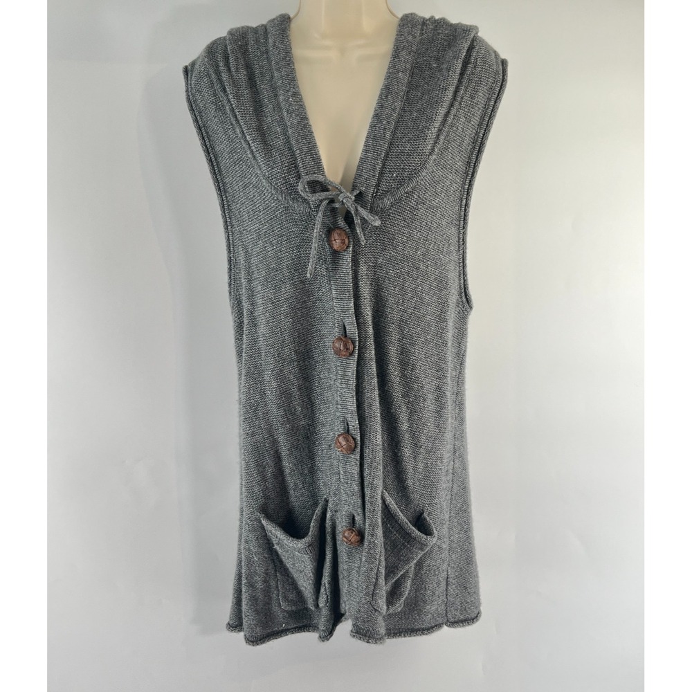 Banana Republic Cardigan Vest XL Lambs Wool Cashmere Hooded Gray Knit Hooded